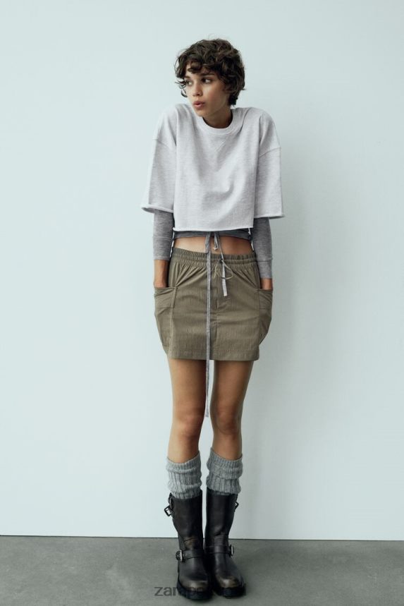 saia de bolso mulheres Zara cáqui escuro Z2080L689 roupas