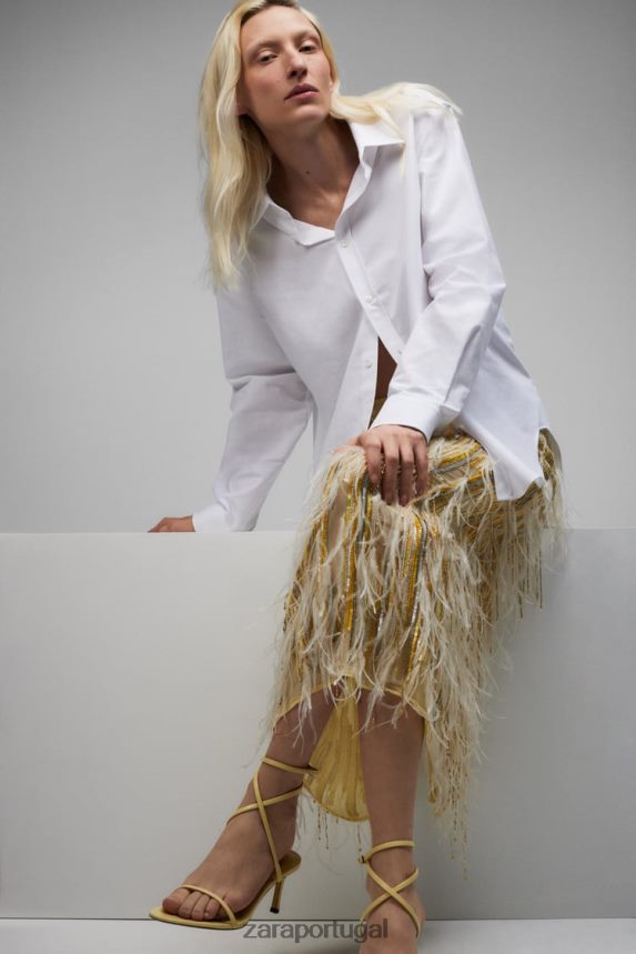 saia de cristal de penas edição limitada mulheres Zara amarelo Z2080L722 roupas
