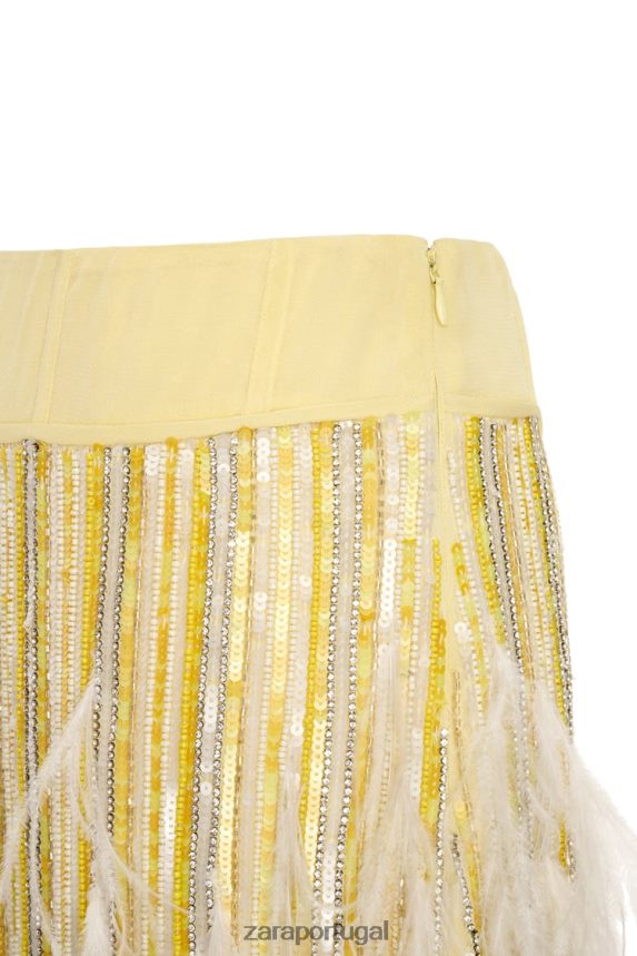 saia de cristal de penas edição limitada mulheres Zara amarelo Z2080L722 roupas
