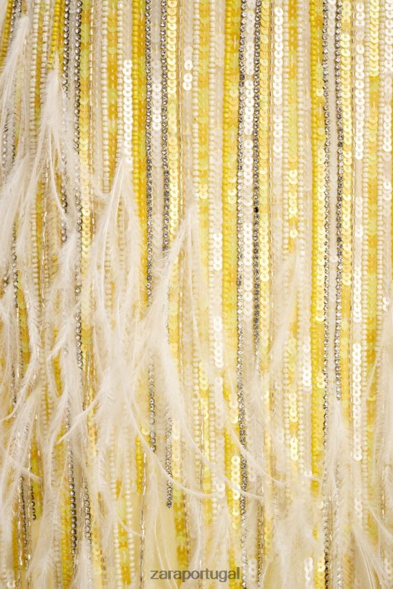 saia de cristal de penas edição limitada mulheres Zara amarelo Z2080L722 roupas