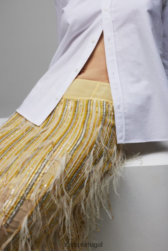 saia de cristal de penas edição limitada mulheres Zara amarelo Z2080L722 roupas