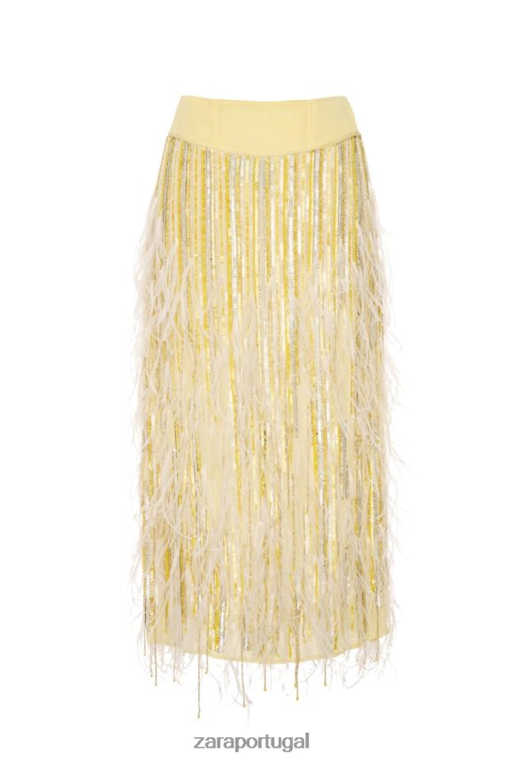 saia de cristal de penas edição limitada mulheres Zara amarelo Z2080L722 roupas