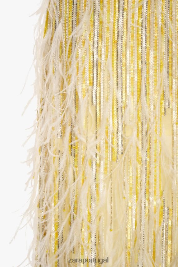 saia de cristal de penas edição limitada mulheres Zara amarelo Z2080L722 roupas
