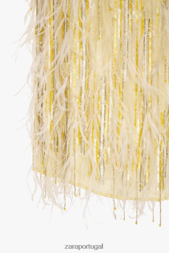 saia de cristal de penas edição limitada mulheres Zara amarelo Z2080L722 roupas