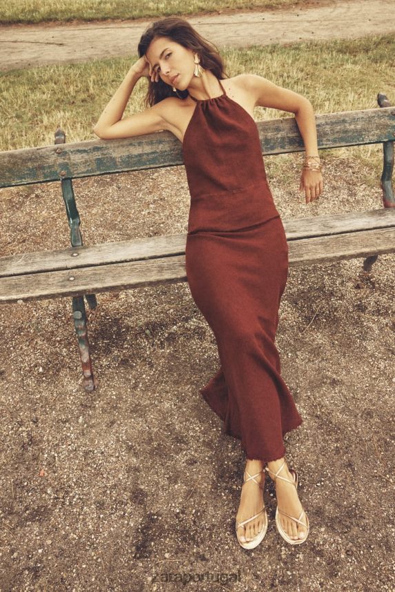 saia de linho desfiada mulheres Zara tijolo Z2080L707 roupas