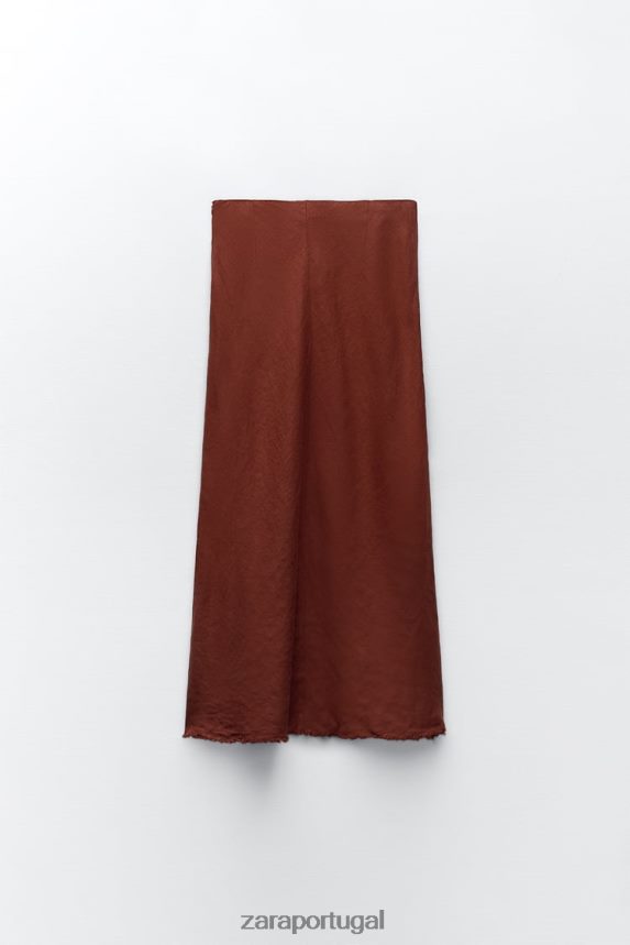 saia de linho desfiada mulheres Zara tijolo Z2080L707 roupas