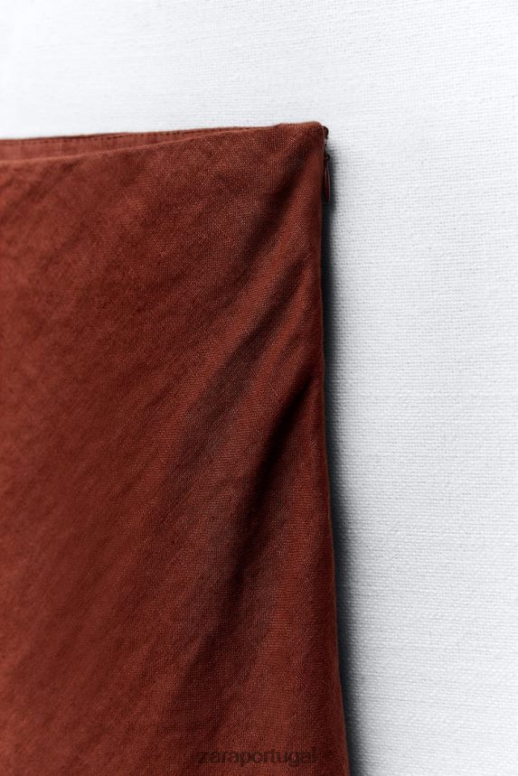 saia de linho desfiada mulheres Zara tijolo Z2080L707 roupas