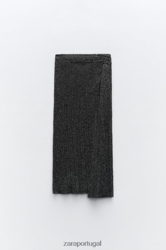 saia de malha com nó de fio metálico mulheres Zara preto Z2080L635 roupas