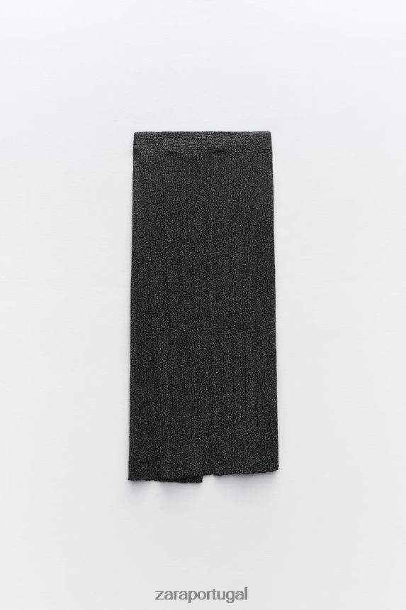 saia de malha com nó de fio metálico mulheres Zara preto Z2080L635 roupas