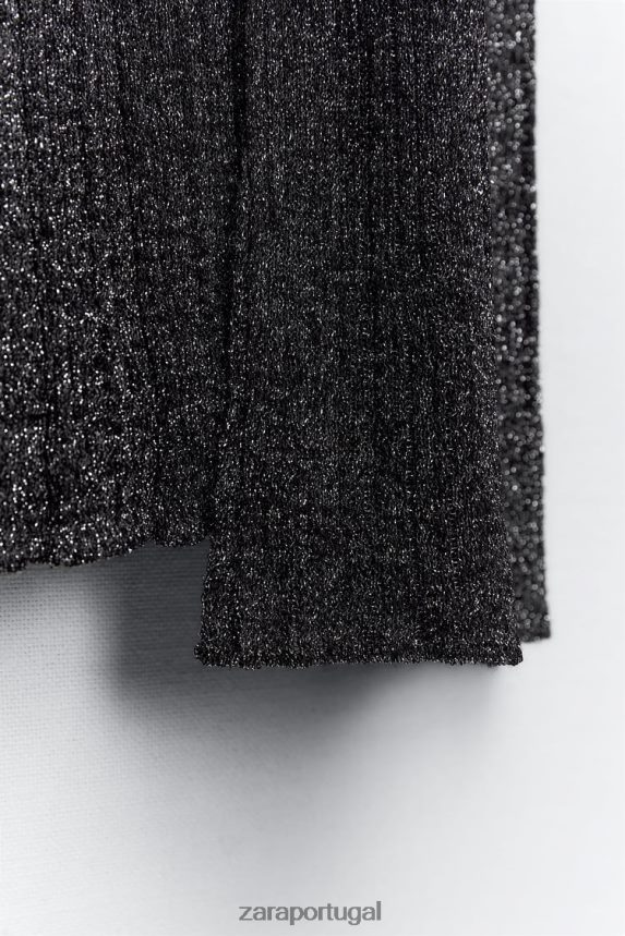 saia de malha com nó de fio metálico mulheres Zara preto Z2080L635 roupas