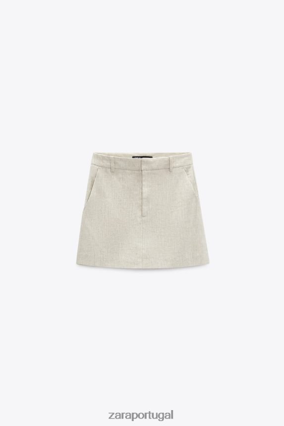 saia de mistura de linho mulheres Zara areia Z2080L586 roupas