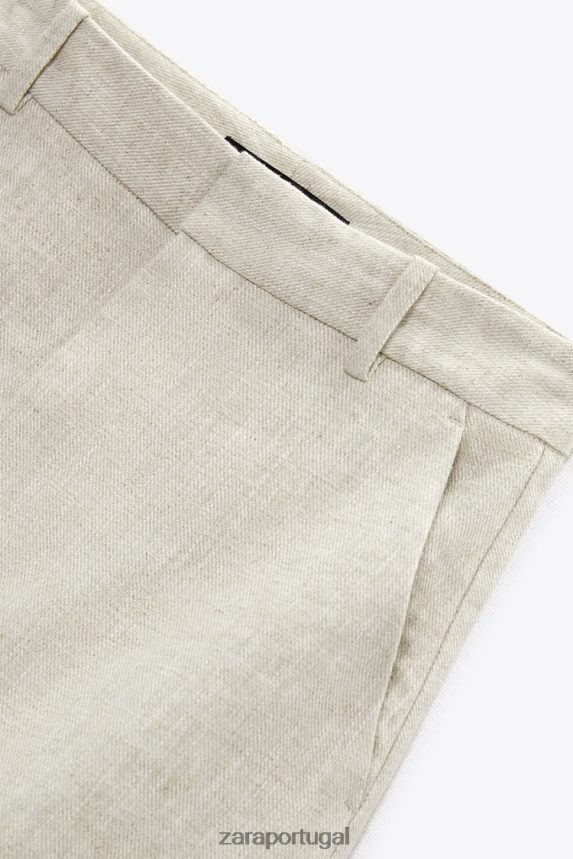 saia de mistura de linho mulheres Zara areia Z2080L586 roupas