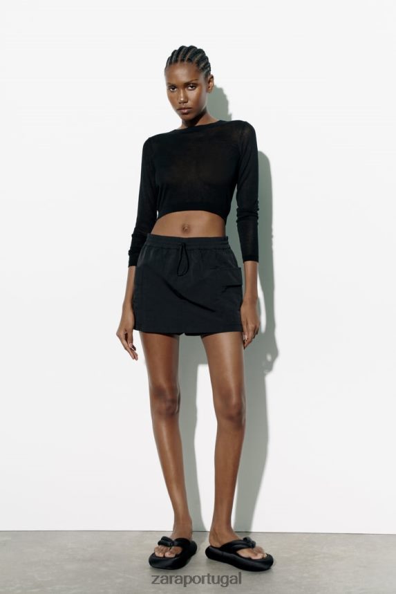 saia de náilon mulheres Zara preto Z2080L557 roupas