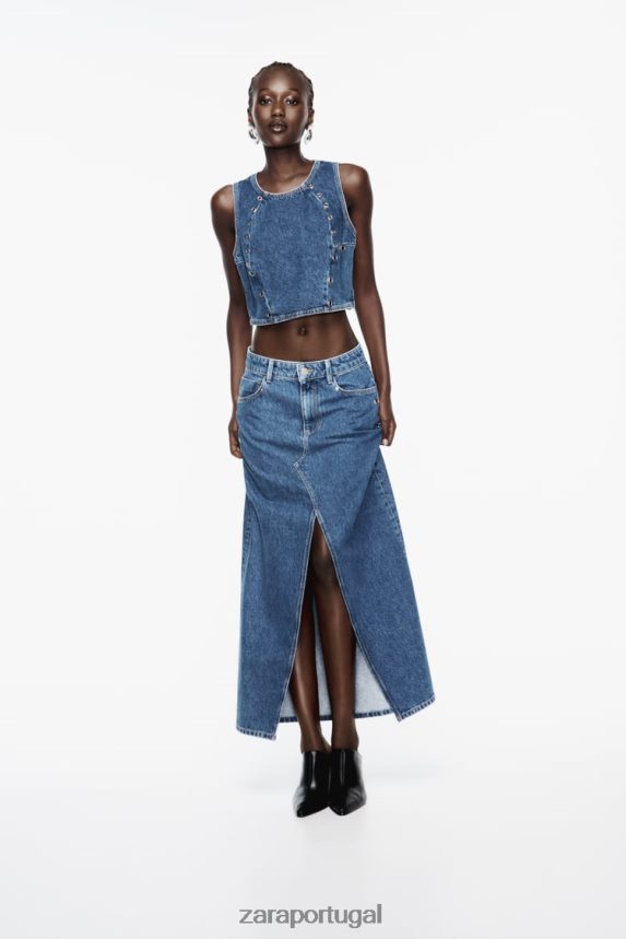 saia jeans anel z1975 mulheres Zara meio azul Z2080L668 roupas
