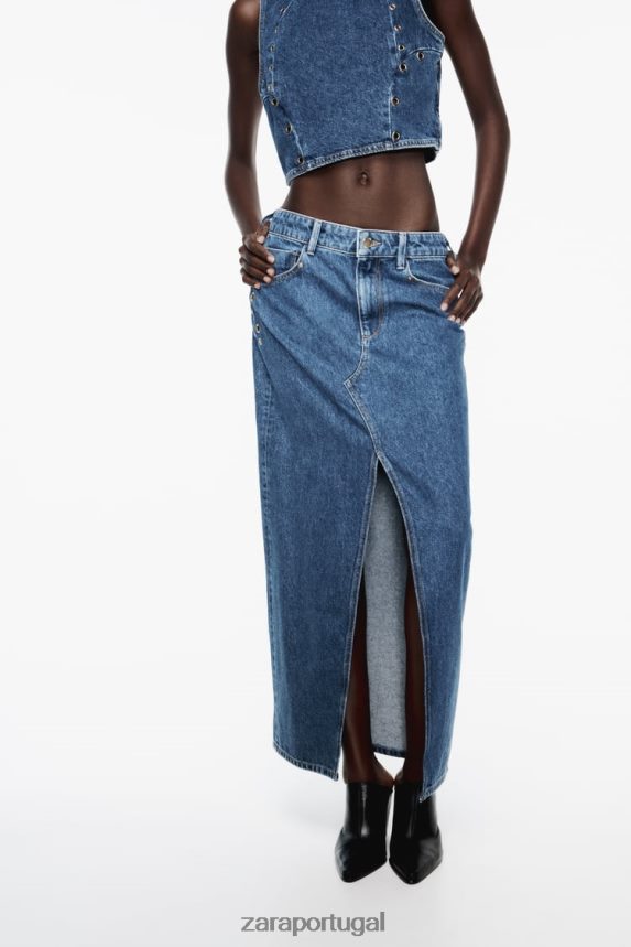 saia jeans anel z1975 mulheres Zara meio azul Z2080L668 roupas