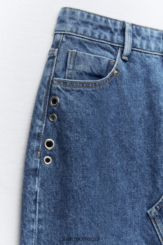 saia jeans anel z1975 mulheres Zara meio azul Z2080L668 roupas