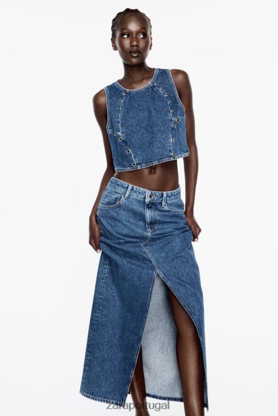 saia jeans anel z1975 mulheres Zara meio azul Z2080L668 roupas