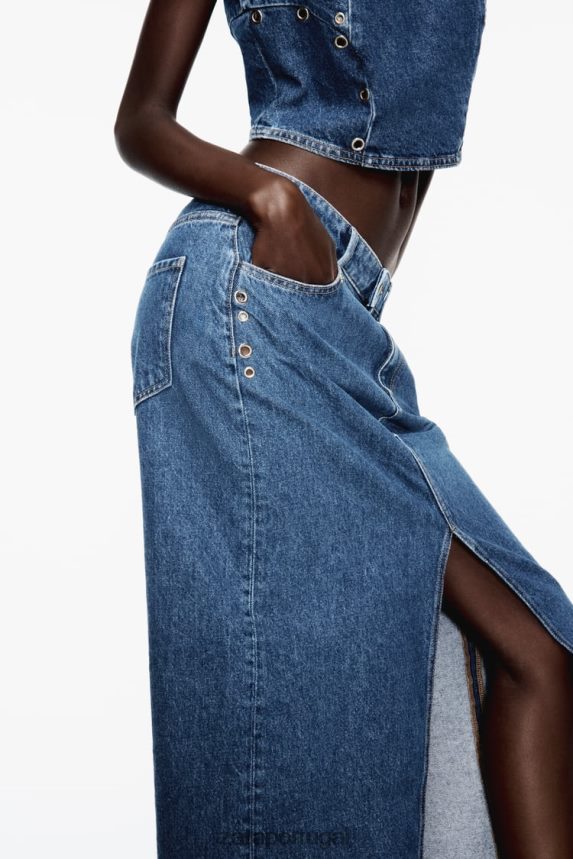 saia jeans anel z1975 mulheres Zara meio azul Z2080L668 roupas