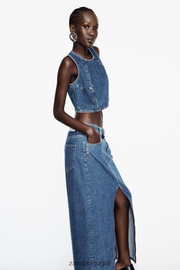 saia jeans anel z1975 mulheres Zara meio azul Z2080L668 roupas