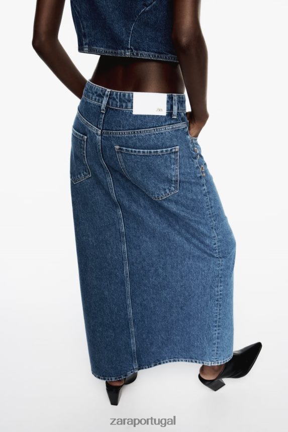 saia jeans anel z1975 mulheres Zara meio azul Z2080L668 roupas