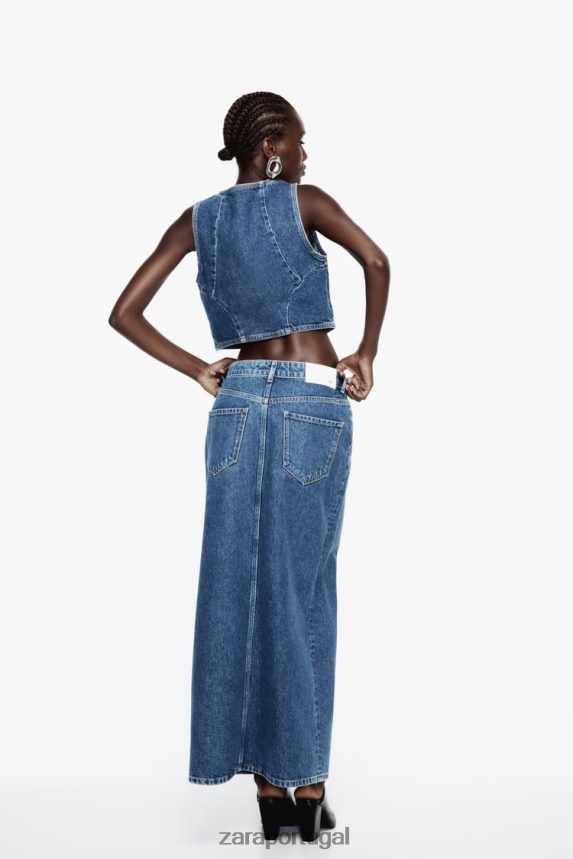 saia jeans anel z1975 mulheres Zara meio azul Z2080L668 roupas