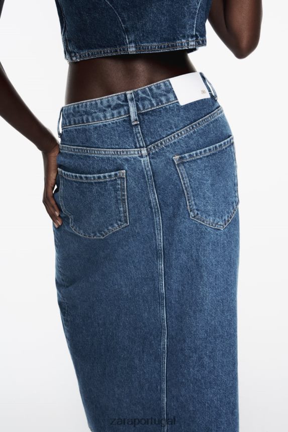 saia jeans anel z1975 mulheres Zara meio azul Z2080L668 roupas