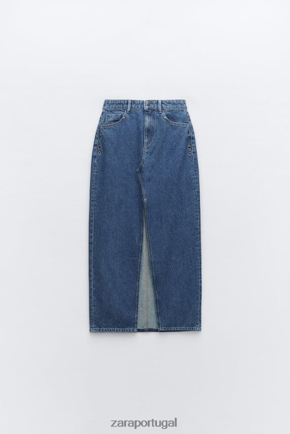 saia jeans anel z1975 mulheres Zara meio azul Z2080L668 roupas