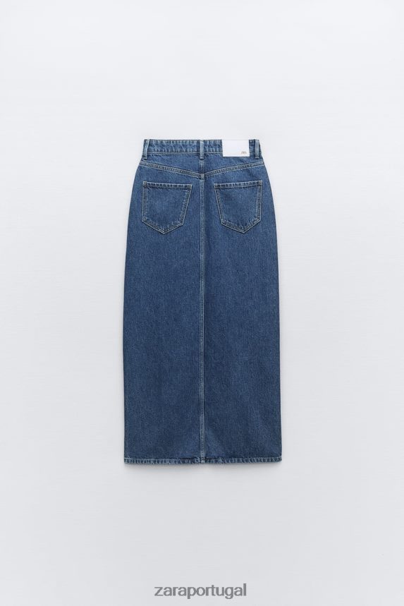 saia jeans anel z1975 mulheres Zara meio azul Z2080L668 roupas
