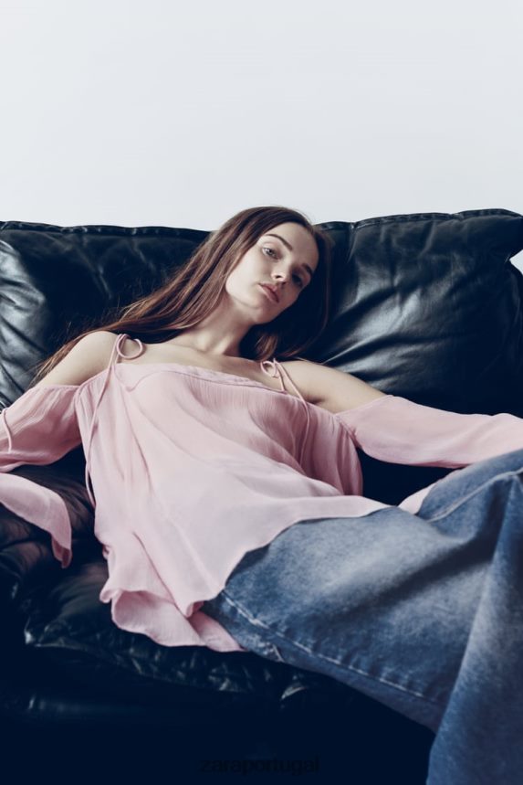 saia jeans cintura alta com fenda zw mulheres Zara azul Z2080L645 roupas