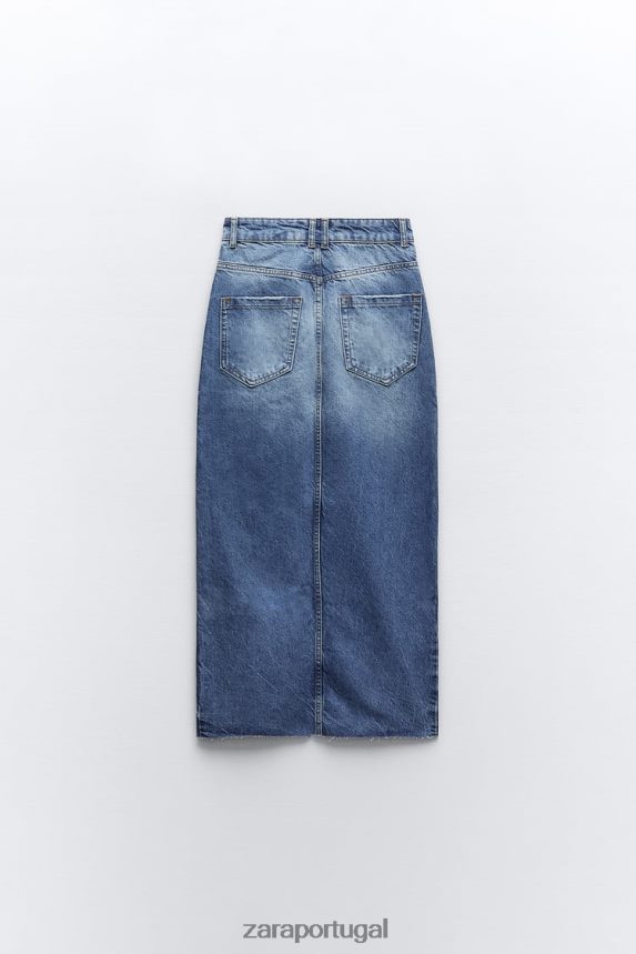 saia jeans cintura alta com fenda zw mulheres Zara azul Z2080L645 roupas
