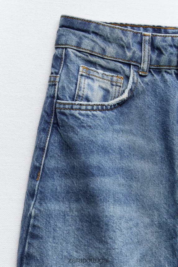 saia jeans cintura alta com fenda zw mulheres Zara azul Z2080L645 roupas