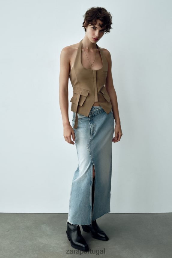 saia jeans longa trf mulheres Zara azul Z2080L661 roupas