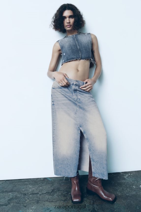 saia jeans longa trf mulheres Zara azul Z2080L676 roupas