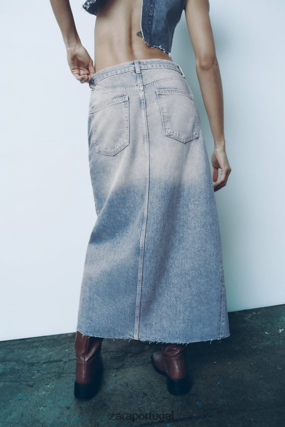 saia jeans longa trf mulheres Zara azul Z2080L676 roupas