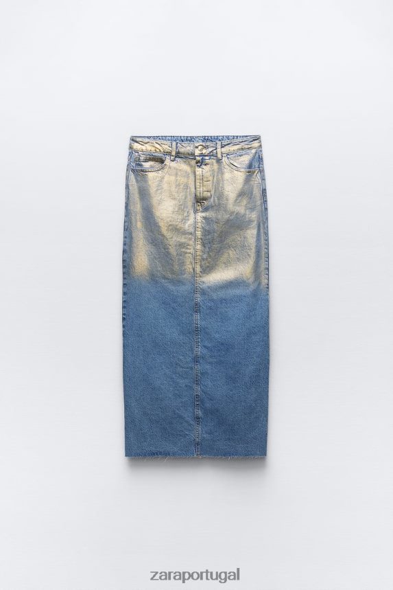 saia jeans metálica z1975 mulheres Zara meio azul Z2080L682 roupas