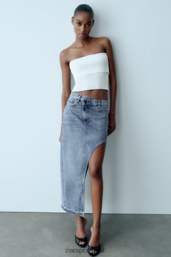 saia jeans recortada zw mulheres Zara meio azul Z2080L702 roupas