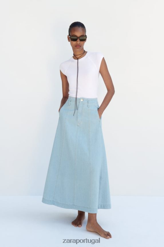 saia jeans z1975 mulheres Zara meio azul Z2080L691 roupas