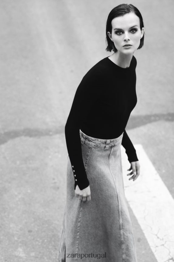 saia jeans z1975 mulheres Zara meio azul Z2080L717 roupas