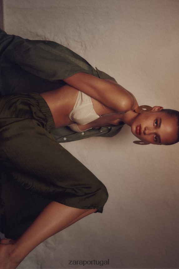 saia longa efeito cetim mulheres Zara cáqui Z2080L674 roupas