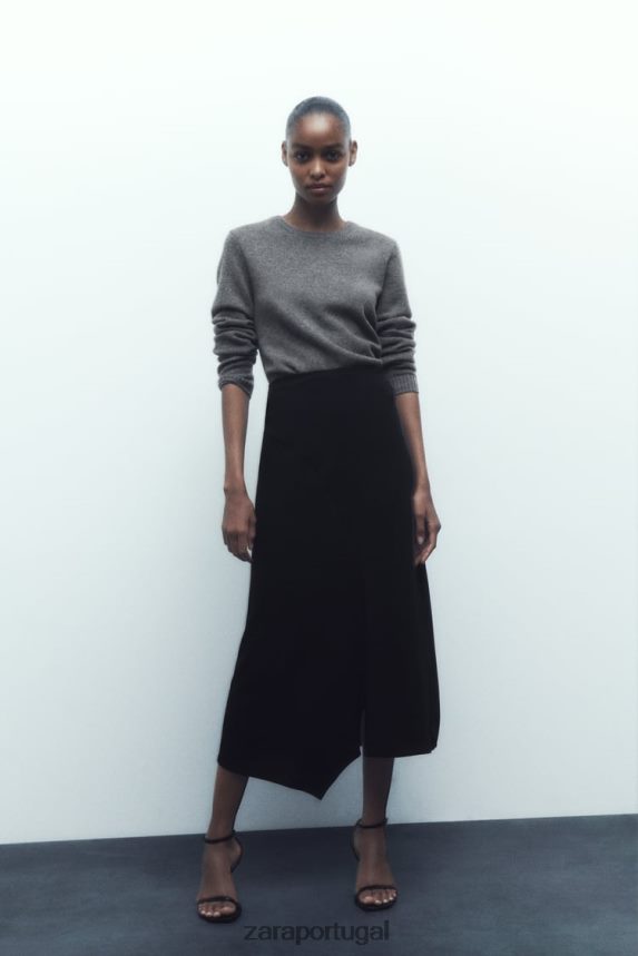 saia midi assimétrica mulheres Zara preto Z2080L664 roupas