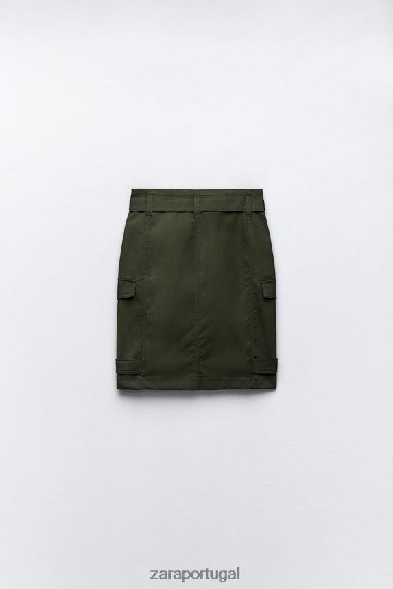 saia midi com bolso mulheres Zara meio cáqui Z2080L655 roupas
