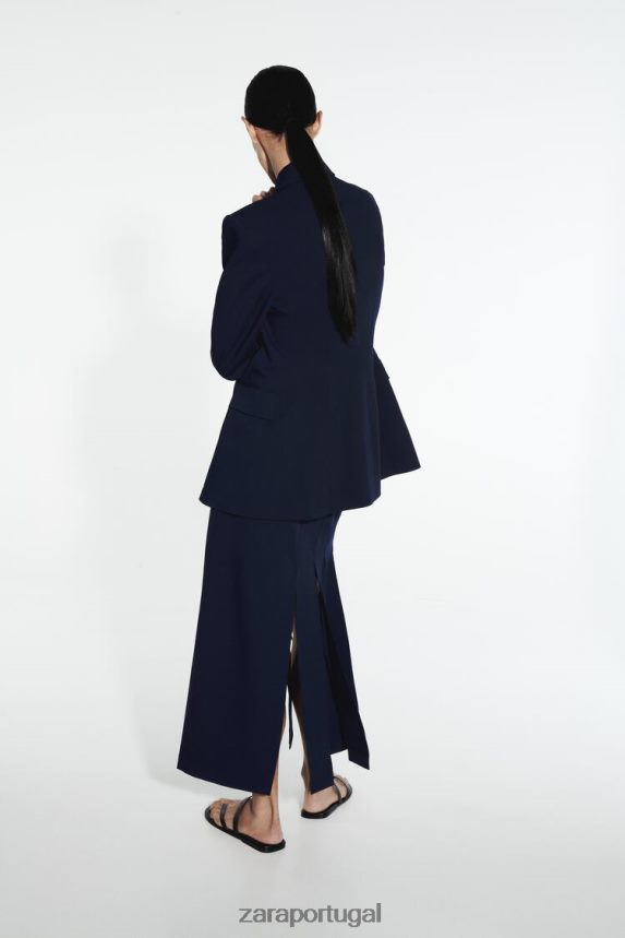 saia midi com fenda lateral mulheres Zara azul-marinho Z2080L654 roupas
