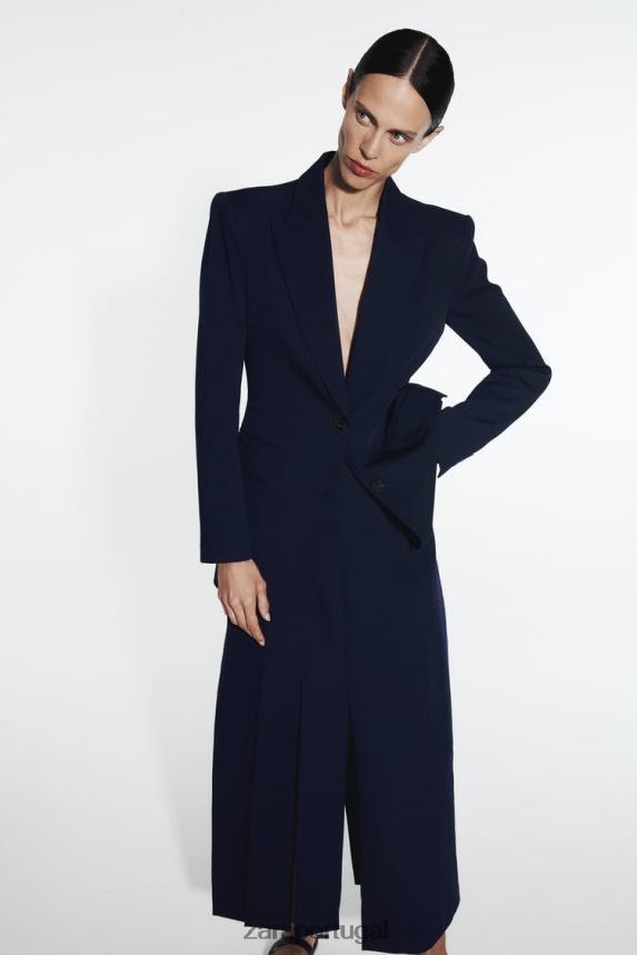 saia midi com fenda lateral mulheres Zara azul-marinho Z2080L654 roupas