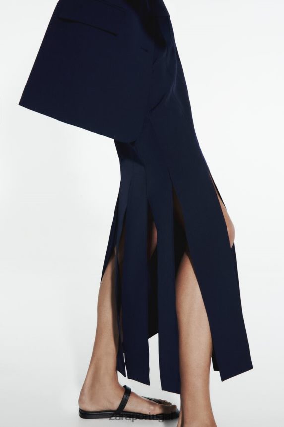 saia midi com fenda lateral mulheres Zara azul-marinho Z2080L654 roupas