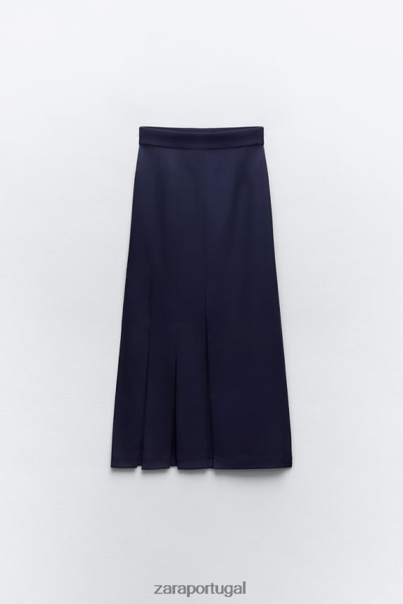 saia midi com fenda lateral mulheres Zara azul-marinho Z2080L654 roupas