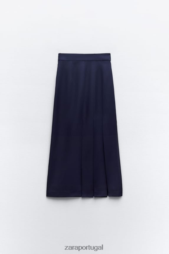 saia midi com fenda lateral mulheres Zara azul-marinho Z2080L654 roupas
