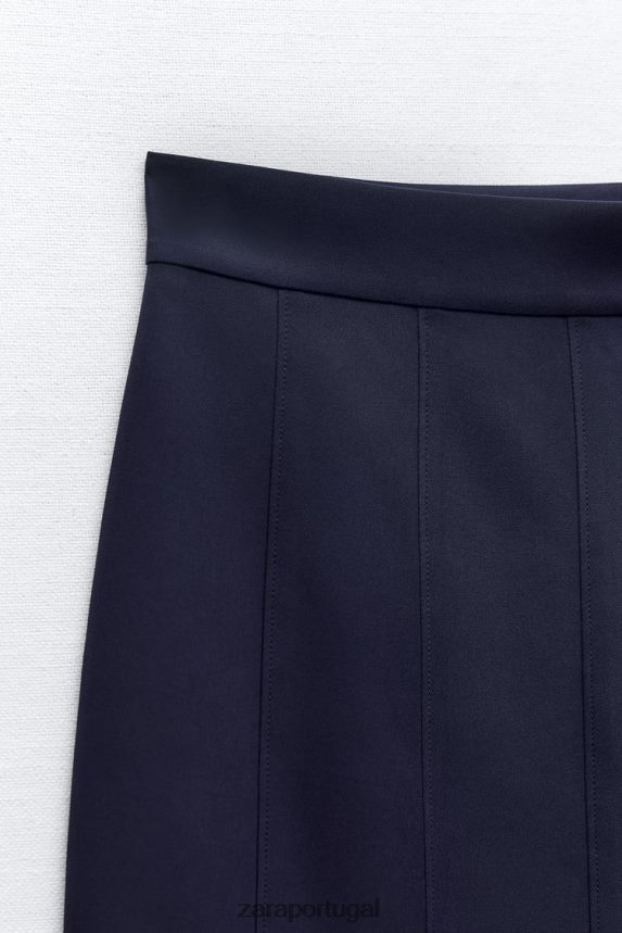 saia midi com fenda lateral mulheres Zara azul-marinho Z2080L654 roupas