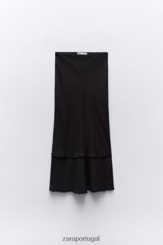 saia midi de linho mulheres Zara cinza antracite Z2080L678 roupas