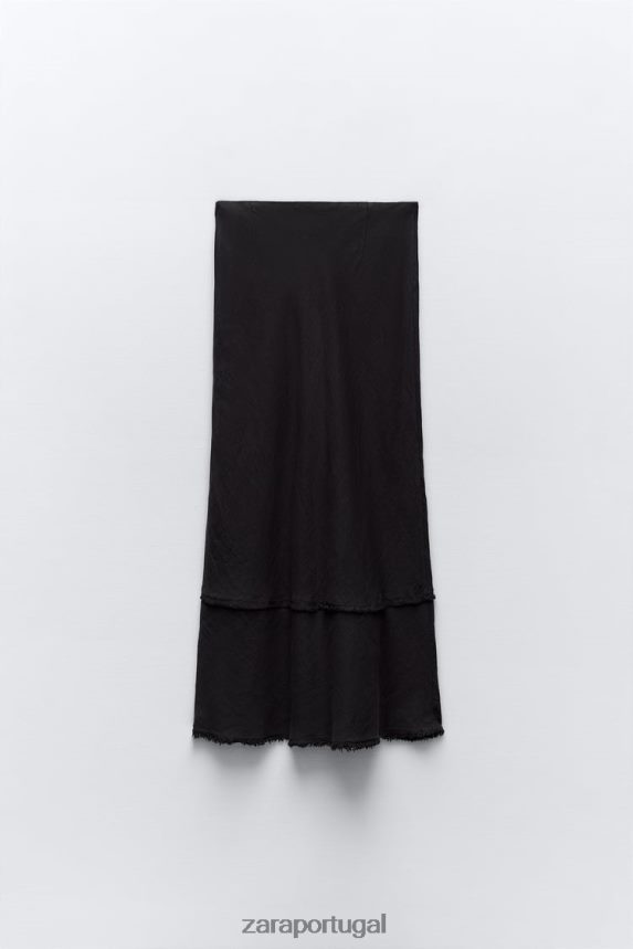 saia midi de linho mulheres Zara cinza antracite Z2080L678 roupas