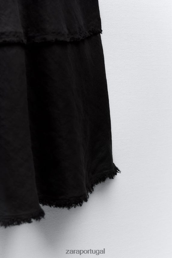 saia midi de linho mulheres Zara cinza antracite Z2080L678 roupas